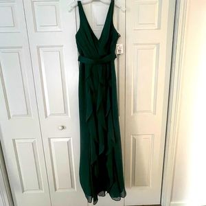 V-Neck Wrapped Bodice Dress with Satin Belt